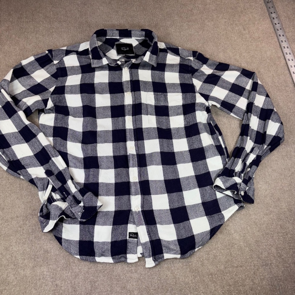 Rails Navy Blue White Buffalo Plaid Button Down Flannel Shirt Small Pocket